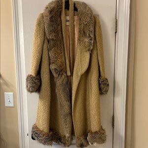Vintage Neiman Marcus Tan Coat with Faux Fur Trim